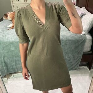Loft Olive Green Button-Detail Dress